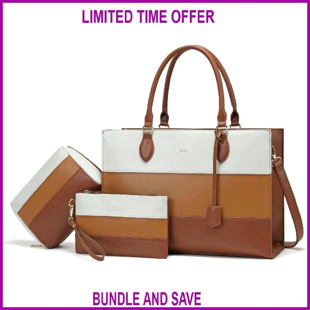 15.6 Inch Waterproof Leather Laptop Tote Bag with Multi Compartments
